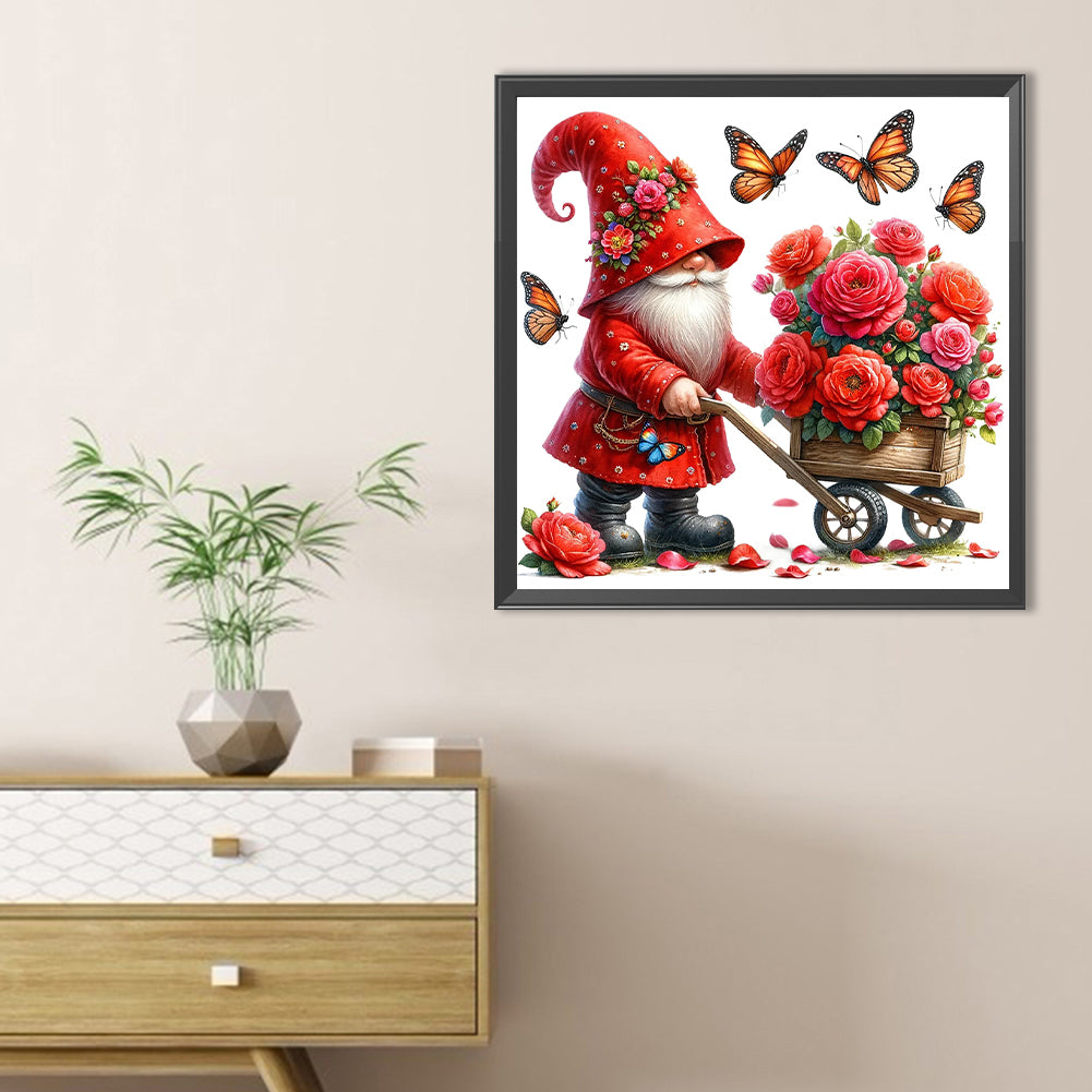 Red Rose Gnome - Full Round Drill Diamond Painting 40*40CM