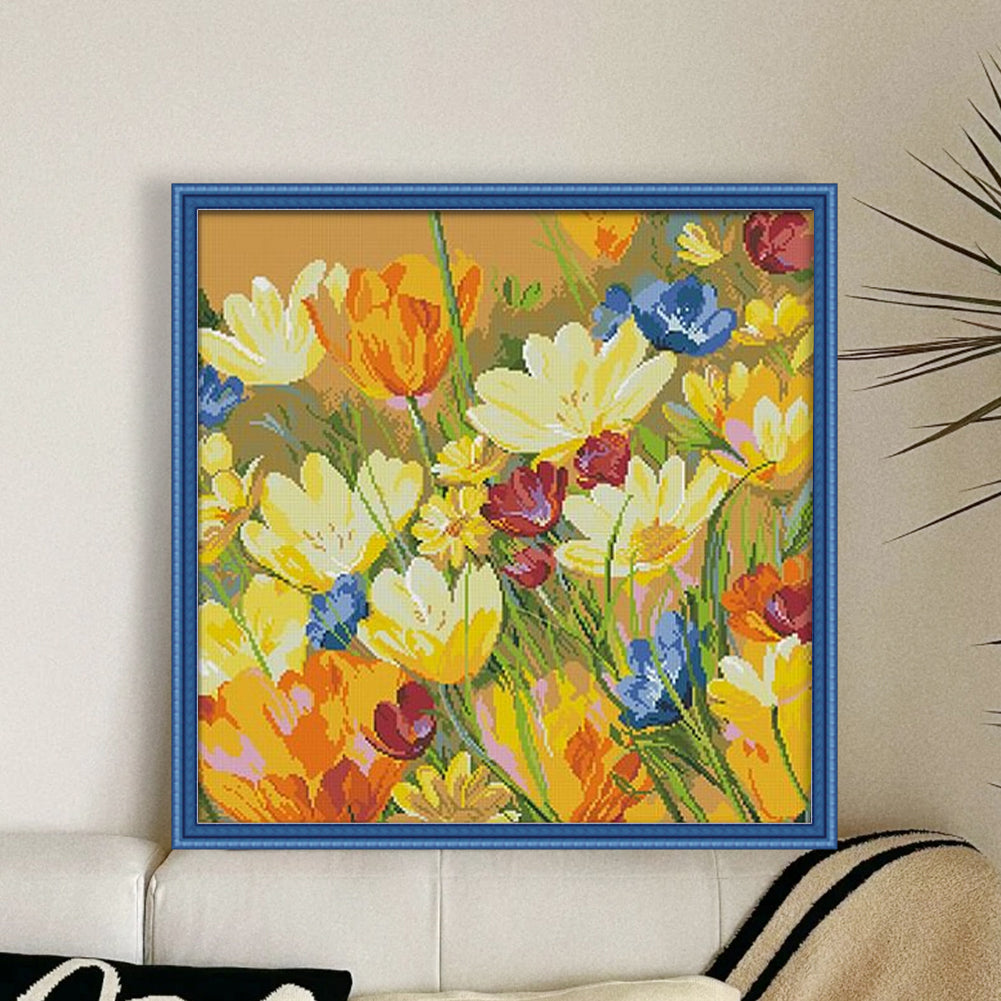 Beautiful Tulips - 14CT Stamped Cross Stitch 50*50CM (Xiaobai Brand)