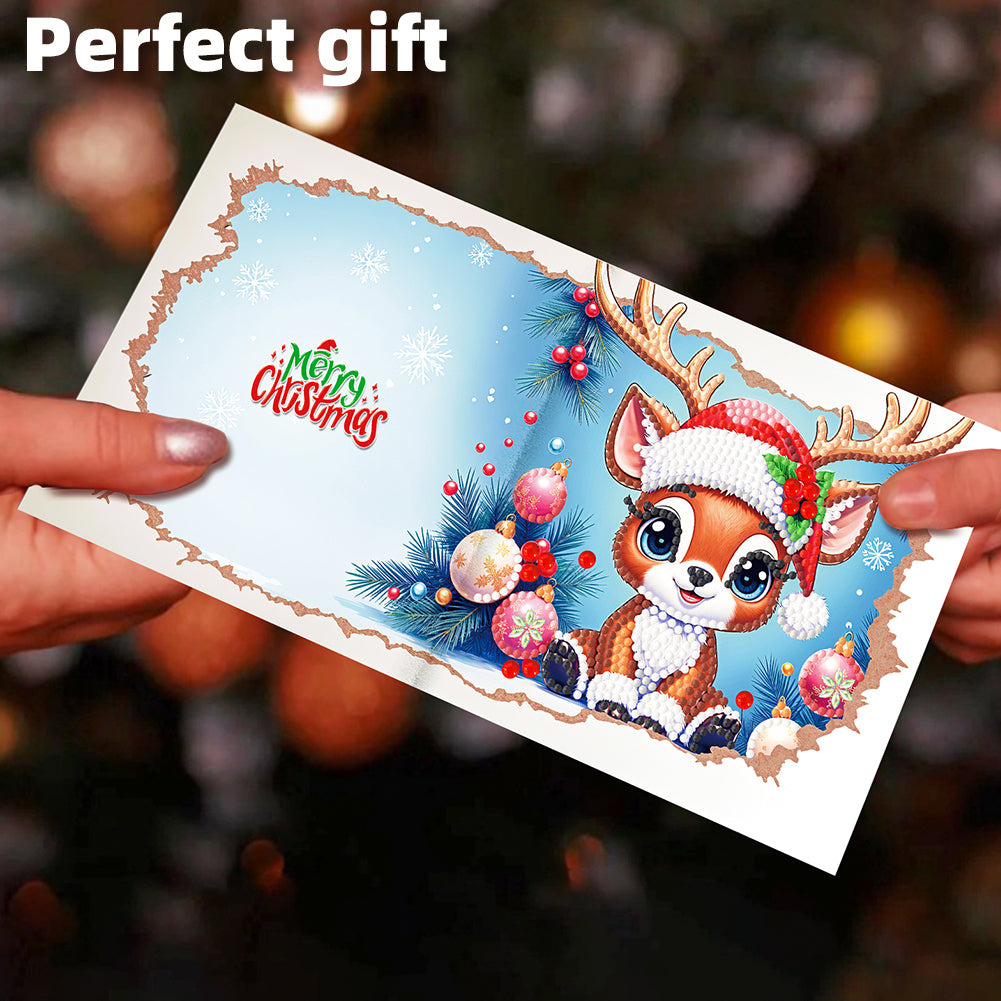 12PCS DIY Xmas Pattern Diamond Art Greeting Cards for Festivals and Celebrations