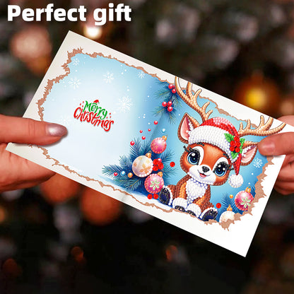 12PCS DIY Xmas Pattern Diamond Art Greeting Cards for Festivals and Celebrations