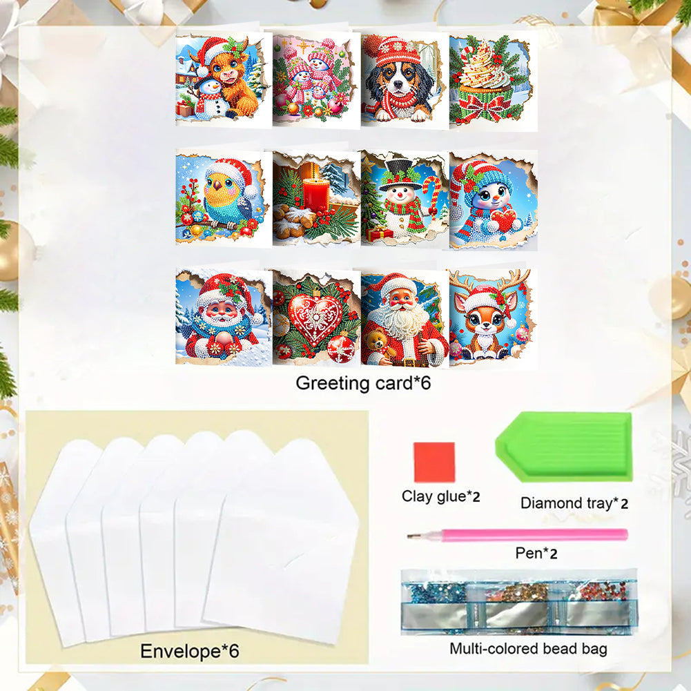 12PCS DIY Xmas Pattern Diamond Art Greeting Cards for Festivals and Celebrations
