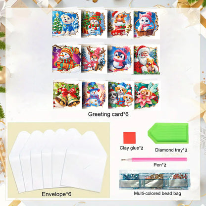 12PCS DIY Xmas Pattern Diamond Art Greeting Cards for Festivals and Celebrations