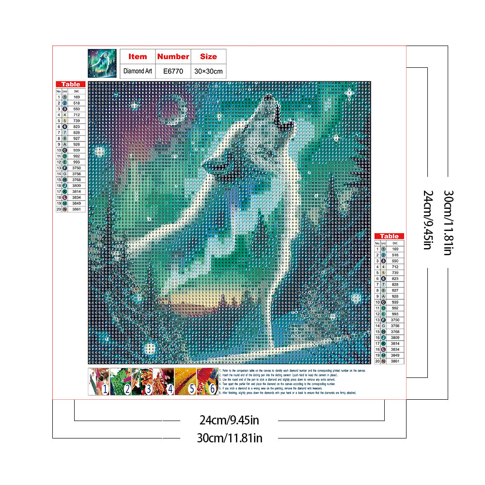Wolf Under The Aurora - Full Round Drill Diamond Painting 30*30CM