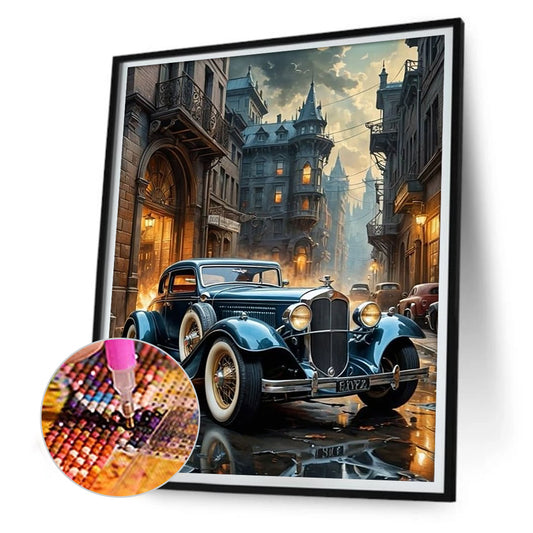Vintage Car On Street Scene - Full Round Drill Diamond Painting 30*40CM