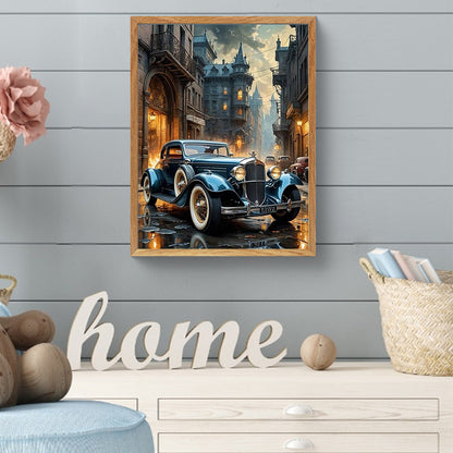 Vintage Car On Street Scene - Full Round Drill Diamond Painting 30*40CM