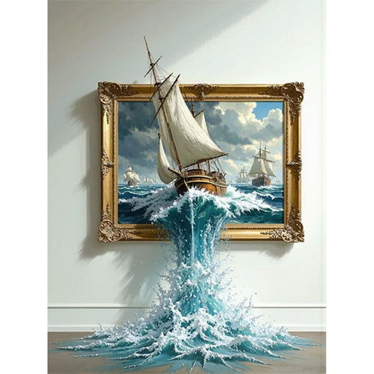 Sailboat In Painting - Full Round Drill Diamond Painting 50*40CM