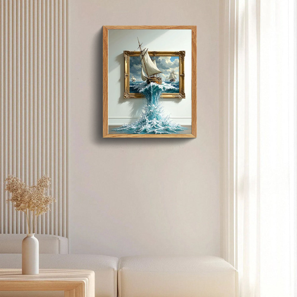 Sailboat In Painting - Full Round Drill Diamond Painting 50*40CM