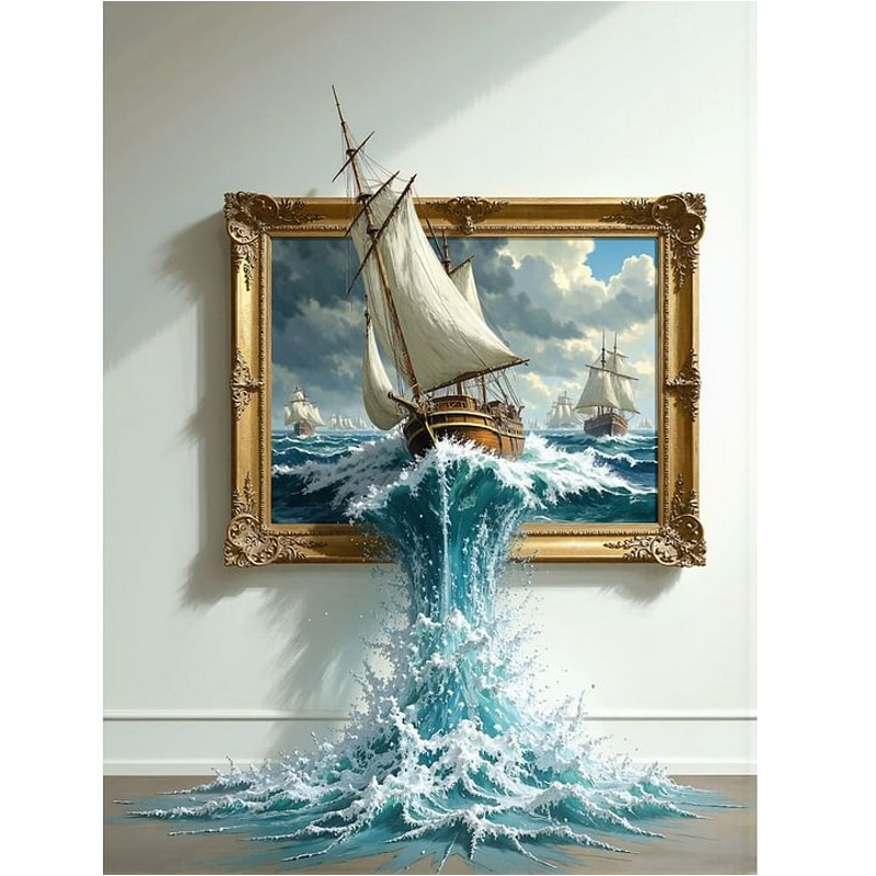 Sailboat In Painting - Full Round Drill Diamond Painting 50*40CM