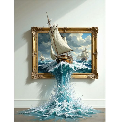 Sailboat In Painting - Full Round Drill Diamond Painting 50*40CM
