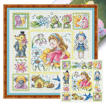 Girl On The Flower - 14CT Stamped Cross Stitch 30*30CM(Fairy Brand)