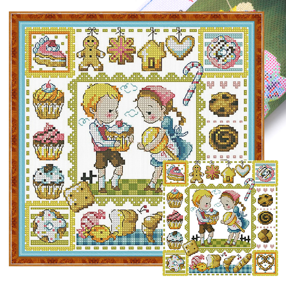 Gingerbread Cookies - 14CT Stamped Cross Stitch 30*30CM(Fairy Brand)