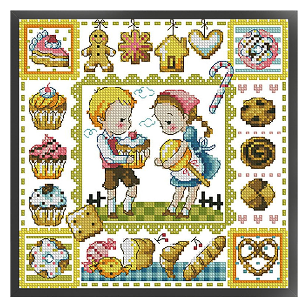 Gingerbread Cookies - 14CT Stamped Cross Stitch 30*30CM(Fairy Brand)