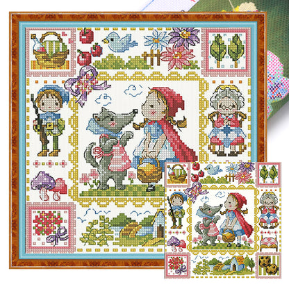 Little Red Riding Hood And Grandma Wolf - 14CT Stamped Cross Stitch 30*30CM(Fairy Brand)
