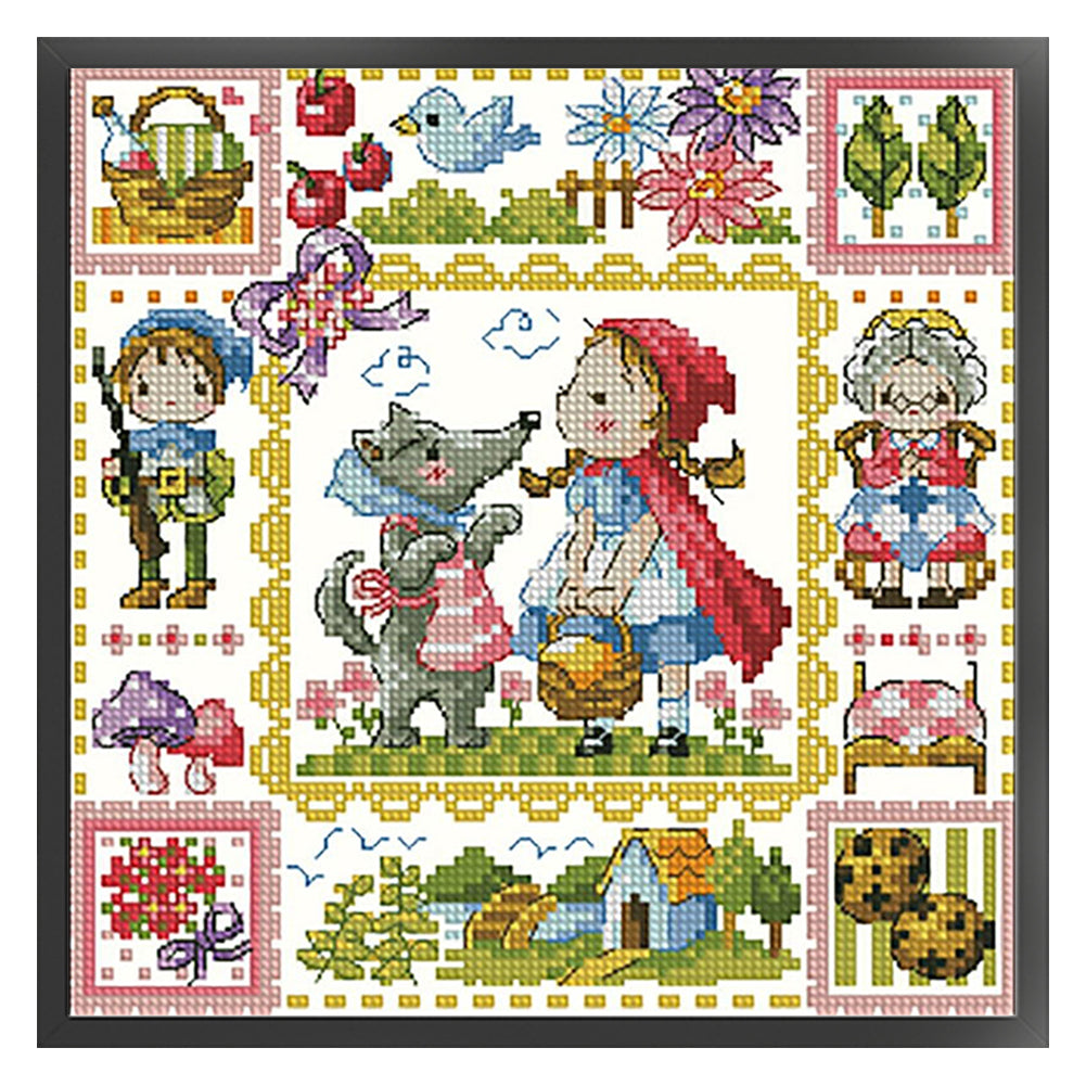 Little Red Riding Hood And Grandma Wolf - 14CT Stamped Cross Stitch 30*30CM(Fairy Brand)