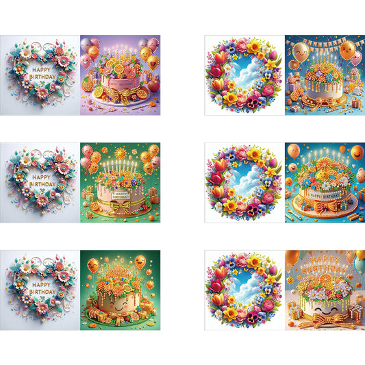 6PCS DIY Diamond Art Greeting Cards Birthday Theme Congratulations Cards & Gifts