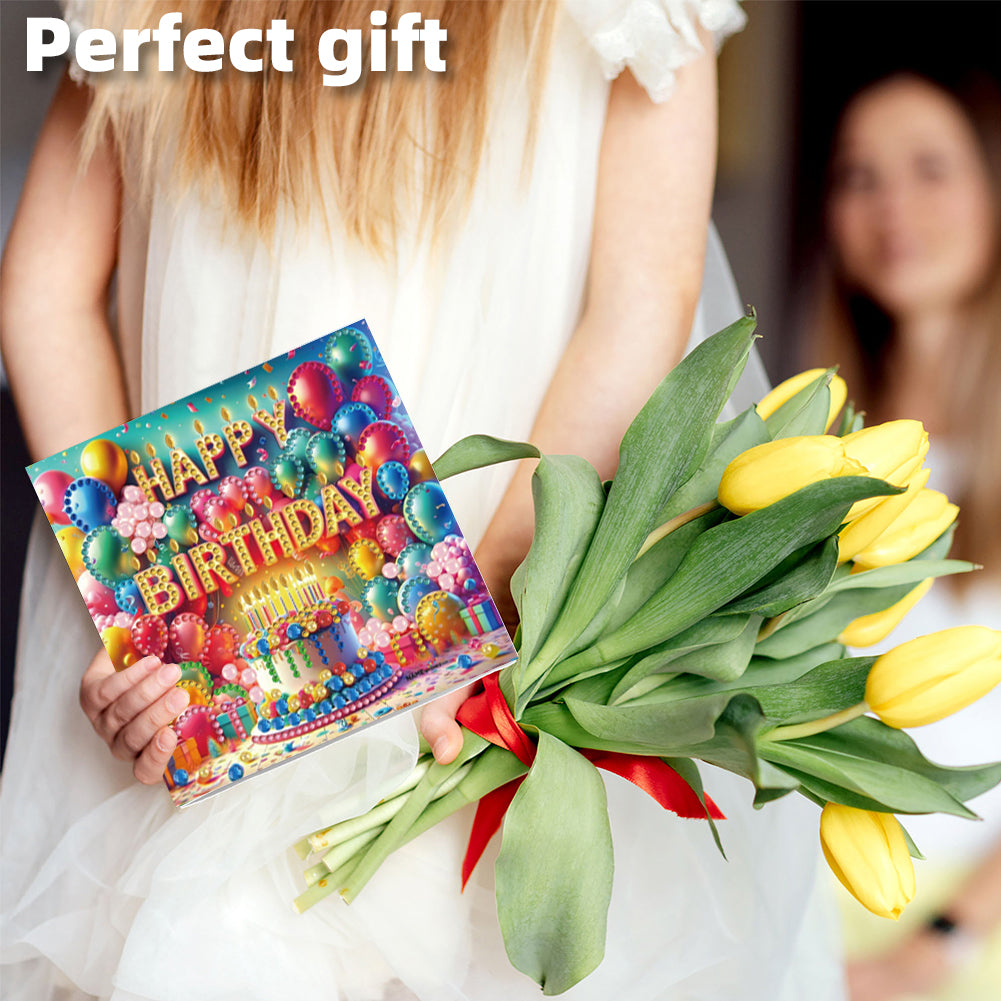 6PCS DIY Diamond Art Greeting Cards Birthday Theme Congratulations Cards & Gifts