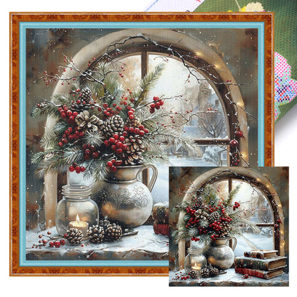 Winter Window Scenery - 14CT Stamped Cross Stitch 50*50CM