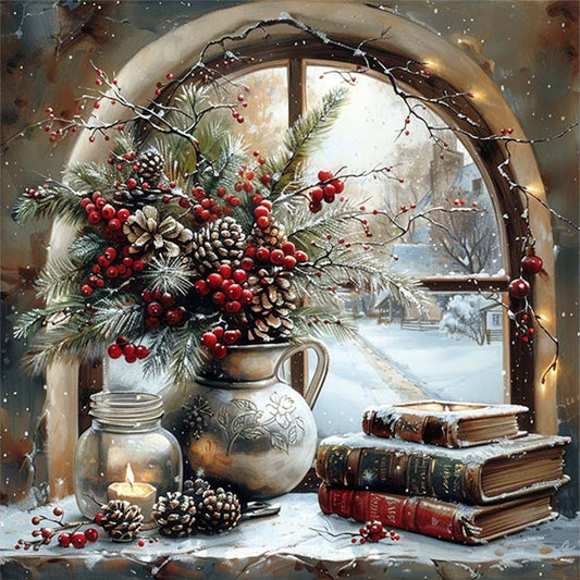 Winter Window Scenery - 14CT Stamped Cross Stitch 50*50CM