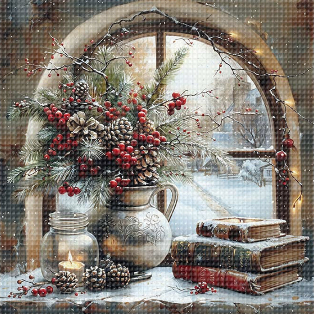Winter Window Scenery - 14CT Stamped Cross Stitch 50*50CM