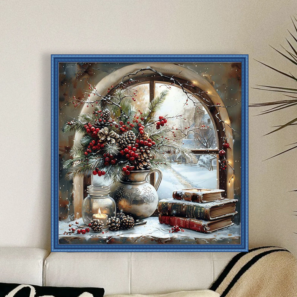 Winter Window Scenery - 14CT Stamped Cross Stitch 50*50CM