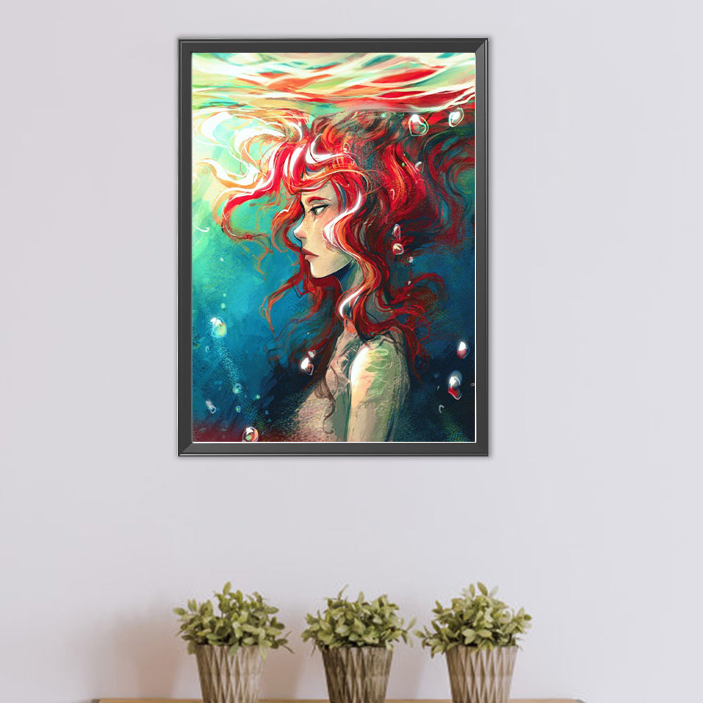 Red-Haired Girl - Full AB Round Drill Diamond Painting 40*55CM