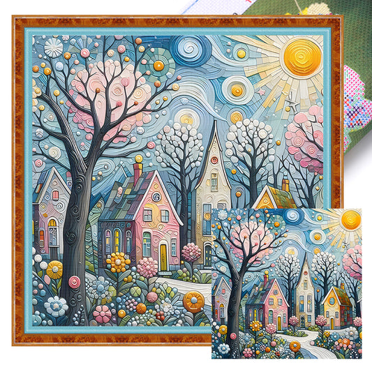 Colorful House - 14CT Stamped Cross Stitch 40*40CM