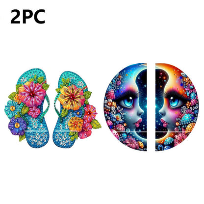 2pcs 2D Flat DIY Diamond Art Pendant Partial Drill Wall Decor for Home & Windows