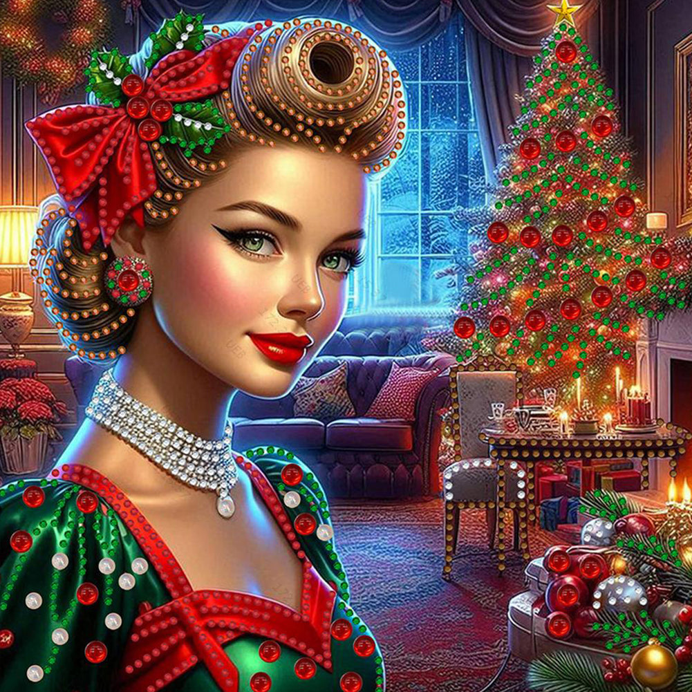4Pcs Christmas Lady - Special Shaped Drill Diamond Painting 30*30CM