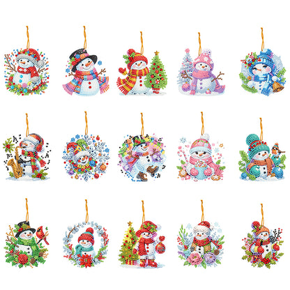 15pcs Xmas Theme 2D Flat DIY Hanging Diamond Art Kits Home Wall Decoration Craft