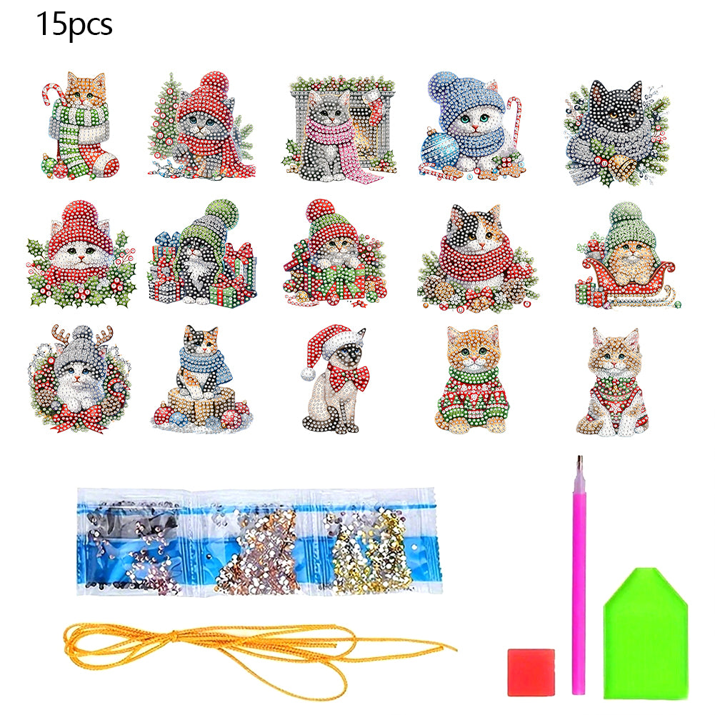 15pcs Xmas Theme 2D Flat DIY Hanging Diamond Art Kits Home Wall Decoration Craft