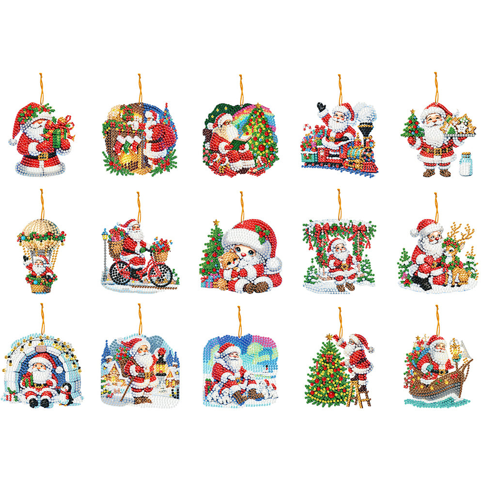 15pcs Xmas Theme 2D Flat DIY Hanging Diamond Art Kits Home Wall Decoration Craft