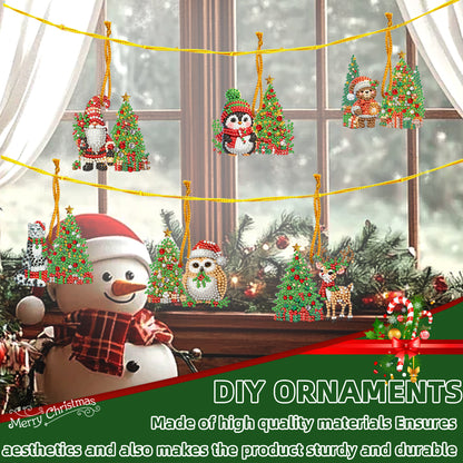 15pcs Xmas Theme 2D Flat DIY Hanging Diamond Art Kits Home Wall Decoration Craft