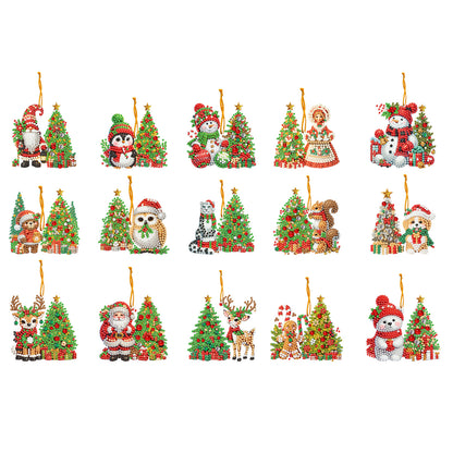 15pcs Xmas Theme 2D Flat DIY Hanging Diamond Art Kits Home Wall Decoration Craft