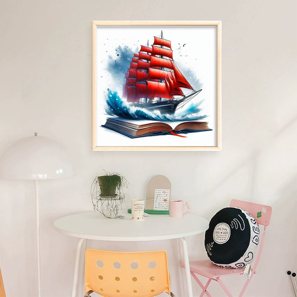 Book Sailboat - 11CT Stamped Cross Stitch 45*45CM