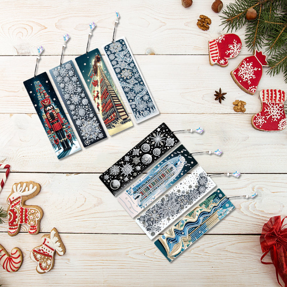 8Pcs Christmas Themed DIY Diamond Painting Bookmark for Reading Enthusiasts
