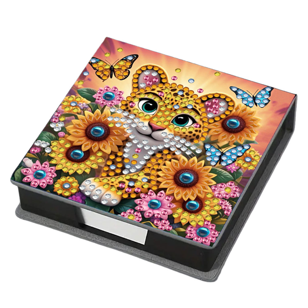 5D DIY Leather Diamond Art Note Box with 160 Sheets Paper for Desktop Decoration