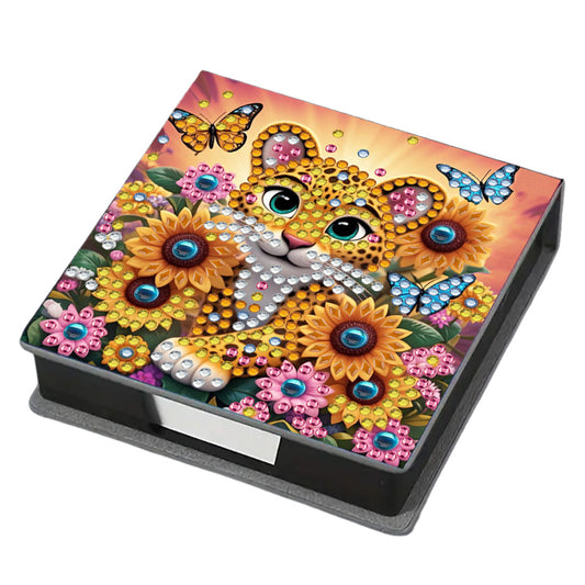 5D DIY Leather Diamond Art Note Box with 160 Sheets Paper for Desktop Decoration
