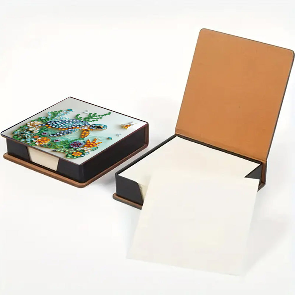 5D DIY Leather Diamond Art Note Box with 160 Sheets Paper for Desktop Decoration