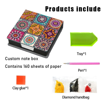 5D DIY Leather Diamond Art Note Box with 160 Sheets Paper for Desktop Decoration