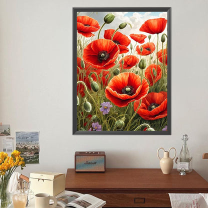 Poppy Bush - Full Round Drill Diamond Painting 40*50CM