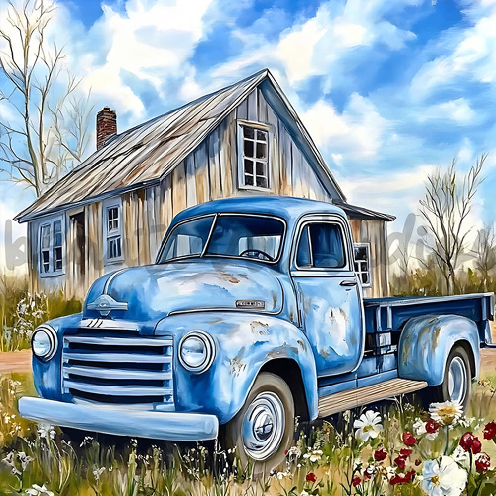 Blue Classic Car - Full Round Drill Diamond Painting 30*30CM