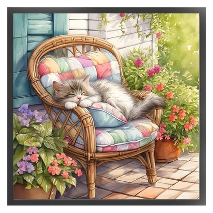 Sleeping Kitten On Lounger - 11CT Stamped Cross Stitch 45*45CM