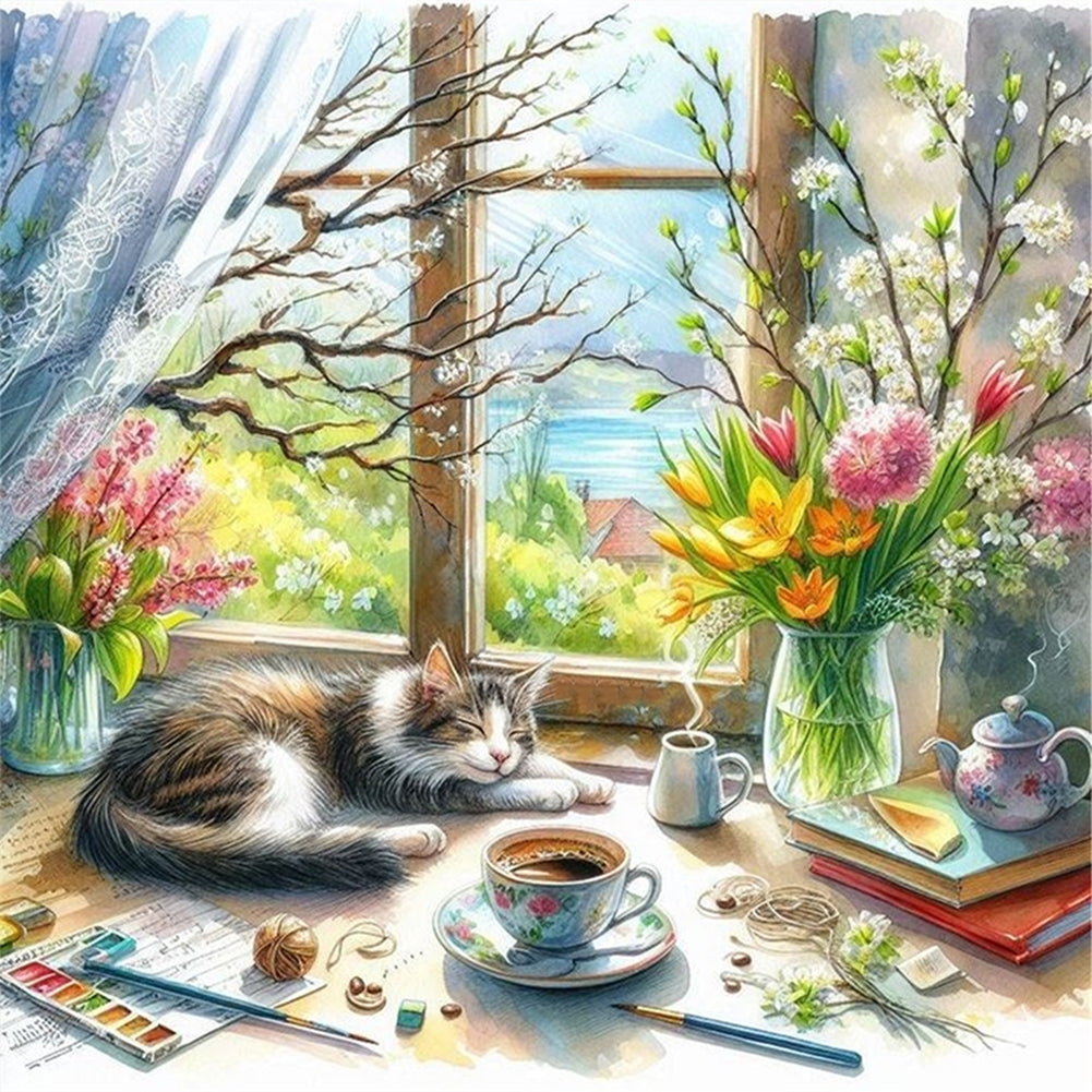 Kitten By The Window - 11CT Stamped Cross Stitch 45*45CM