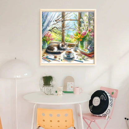 Kitten By The Window - 11CT Stamped Cross Stitch 45*45CM