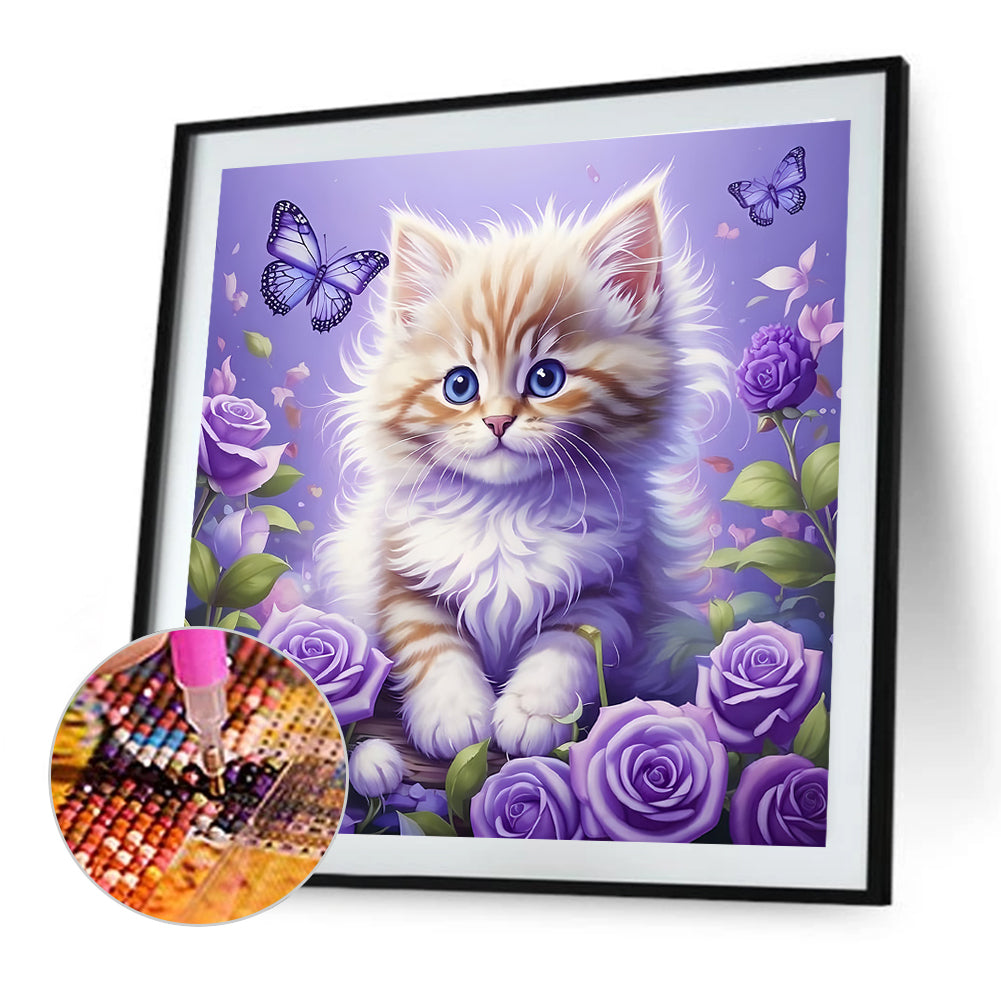Purple Cat - Full Round Drill Diamond Painting 40*40CM