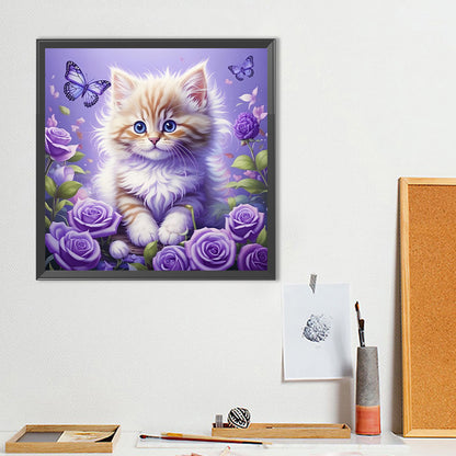 Purple Cat - Full Round Drill Diamond Painting 40*40CM