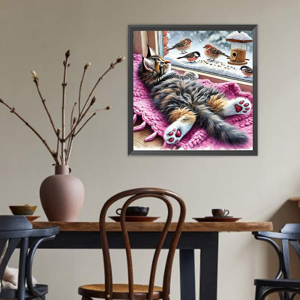 Cat And Bird - Full Round Drill Diamond Painting 40*40CM