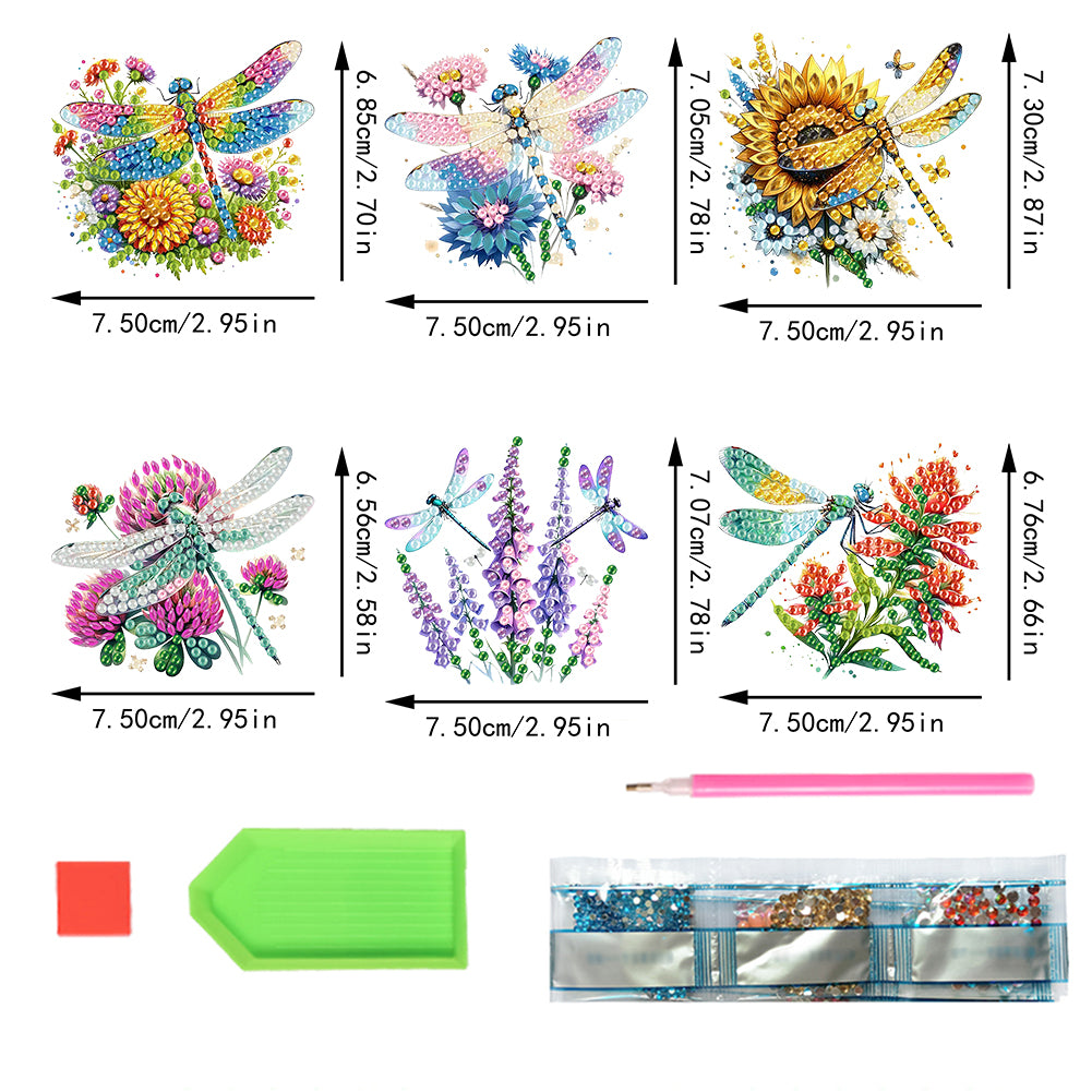 6PCS 2D Flat DIY Diamond Art Refrigerator Magnet Sticker for Home Kitchen Decor