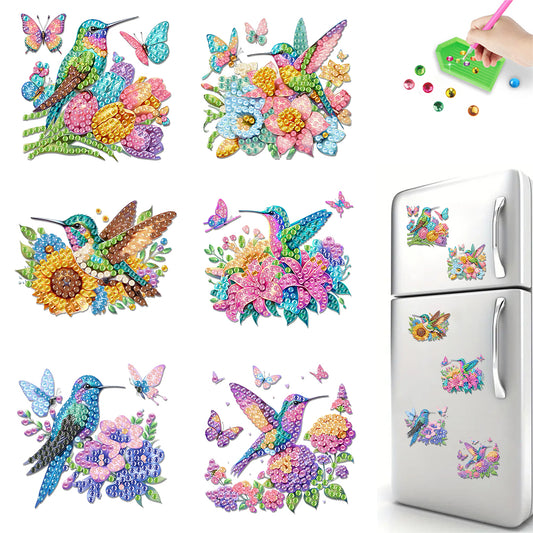 6PCS 2D Flat DIY Diamond Art Refrigerator Magnet Sticker for Home Kitchen Decor