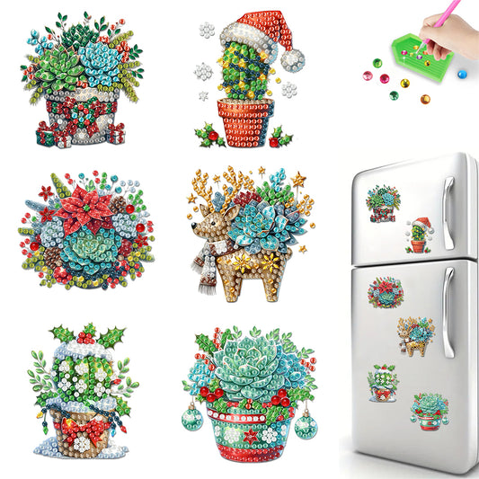 6PCS 2D Flat DIY Diamond Art Refrigerator Magnet Sticker for Home Kitchen Decor